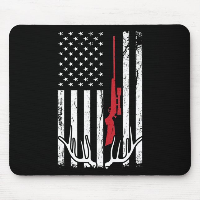 American Flag USA Hunter Hunt Fun Hunting Apparel  Mouse Mat (Front)