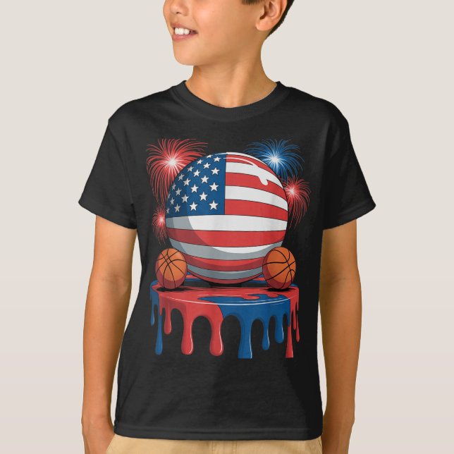 American Flag Usa Ice Cream Drip Game Basketball D T-Shirt (Front)