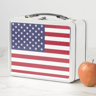 American Flag USA Independence Patriotic Metal Lunch Box