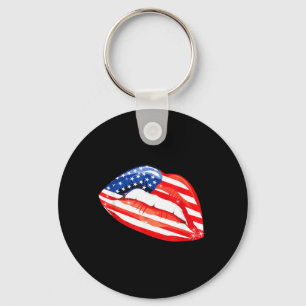 American Flag USA Lips 4th of July Independence Key Ring