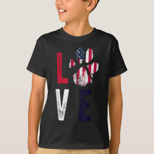 American Flag Usa Love Dog Paw Patriotic 4th Of Ju T-Shirt