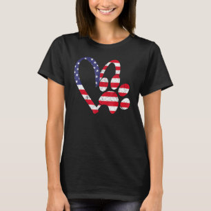 American Flag Usa Love Dog Paw Print Animal Paw Do T-Shirt