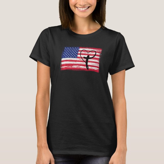 American Flag Usa Love Jesus Heart Christian Faith T-Shirt (Front)