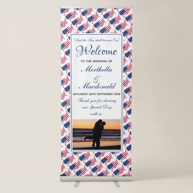 AMERICAN FLAG | USA Map Outline | PHOTO | Wedding Retractable Banner (Front)