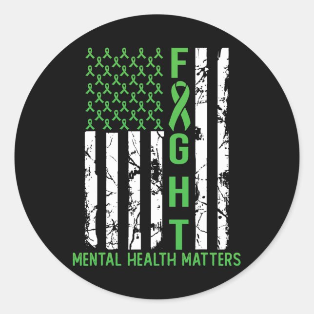 American Flag Usa Mental Health Matters  Classic Round Sticker (Front)