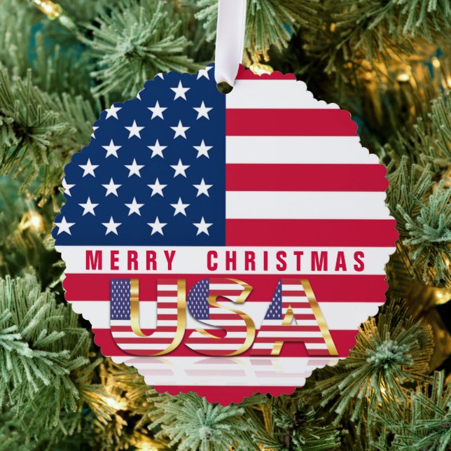 American Flag USA Merry Christmas Ornament Card (Insitu (Tree))