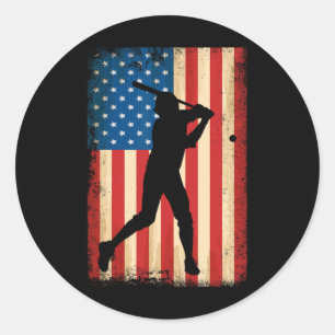 American Flag Usa Patriotic Baseball Lover 4th Of  Classic Round Sticker
