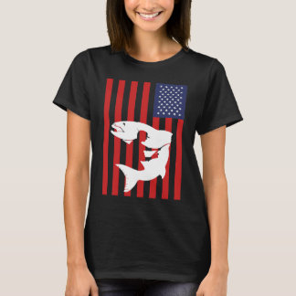 American Flag USA Patriotic Fishing Fish Men Silho T-Shirt