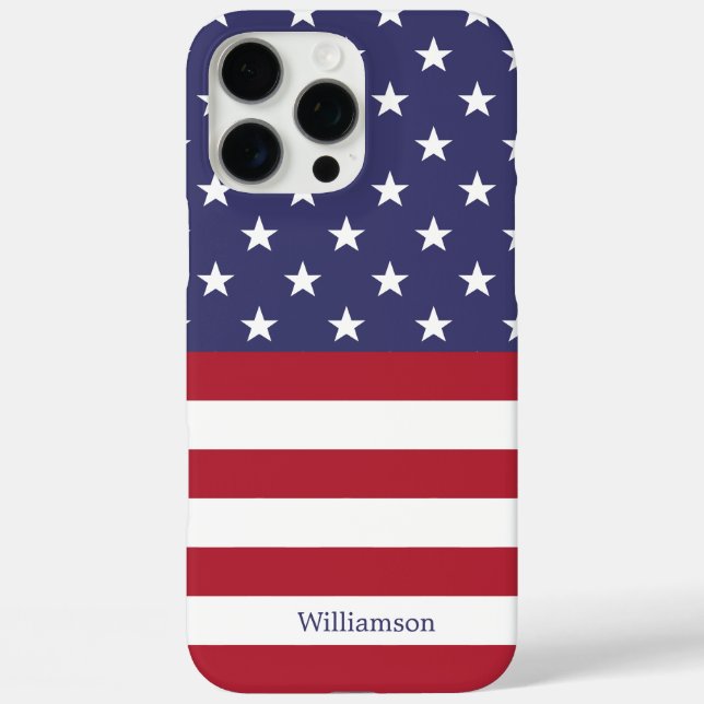 American Flag USA Patriotic Stars Stripes Name Case-Mate iPhone Case (Back)