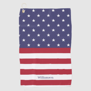 American Flag USA Patriotic Stars Stripes Name Golf Towel