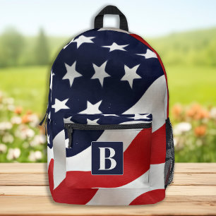 American Flag USA Personalised Monogram Initial Printed Backpack