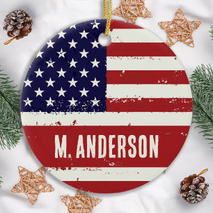 American Flag USA Personalised Patriotic Ceramic Tree Decoration