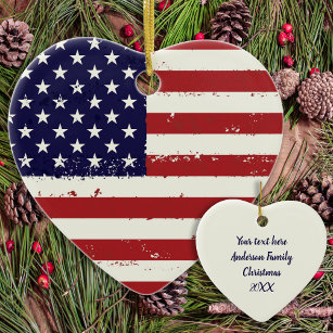 American Flag USA Personalised Patriotic Ceramic Tree Decoration