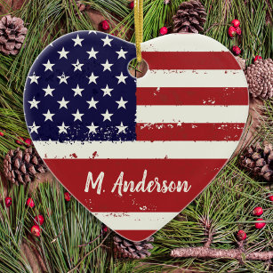 American Flag USA Personalised Patriotic Ceramic Tree Decoration