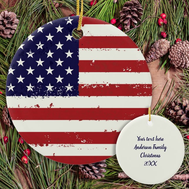 American Flag USA Personalised Patriotic Ceramic Tree Decoration (Creator Uploaded)