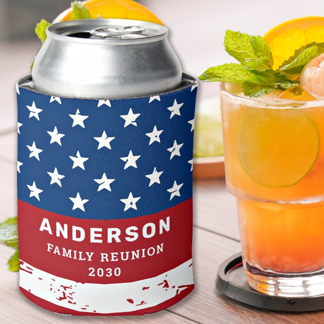 American Flag USA Personalised Patriotic Family Can Cooler (Creator Uploaded)