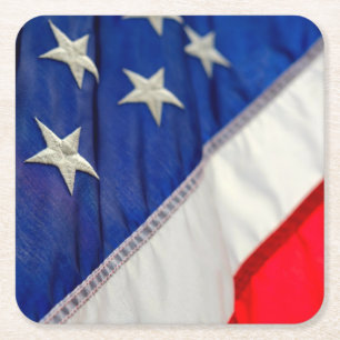 American Flag USA Red White Blue Square Paper Coaster