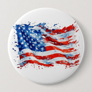 American Flag USA Watercolor 4th of July 10 Cm Round Badge