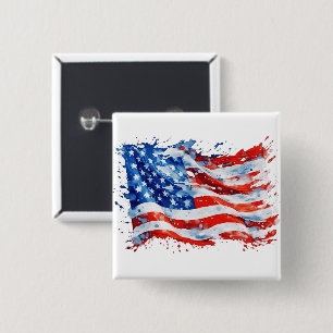 American Flag USA Watercolor 4th of July 15 Cm Square Badge