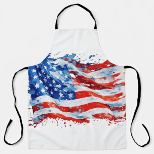 American Flag USA Watercolor 4th of July Apron