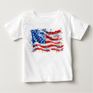 American Flag USA Watercolor 4th of July Baby T-Shirt
