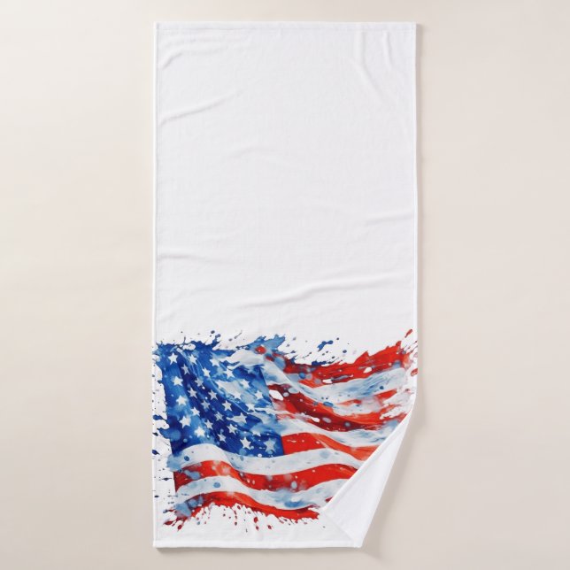 American Flag USA Watercolor 4th of July Bath Towel (Bath Towel)