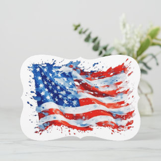 American Flag USA Watercolor 4th of July Card