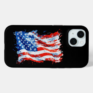 American Flag USA Watercolor 4th of July iPhone 15 Case