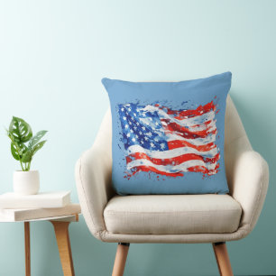 American Flag USA Watercolor 4th of July Cushion