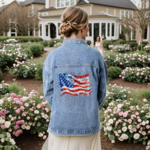 American Flag USA Watercolor 4th of July Denim Jacket