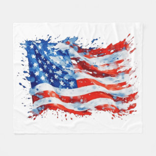 American Flag USA Watercolor 4th of July Fleece Blanket