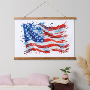 American Flag USA Watercolor 4th of July Hanging Tapestry