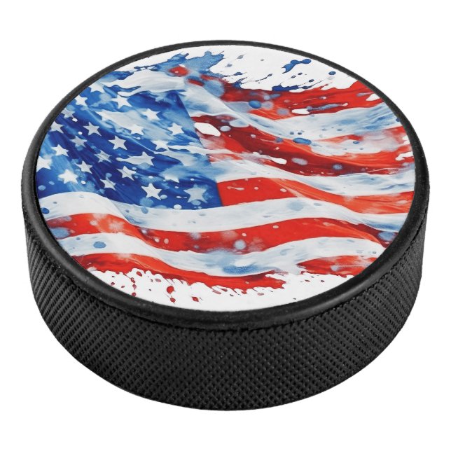 American Flag USA Watercolor 4th of July Hockey Puck (3/4)