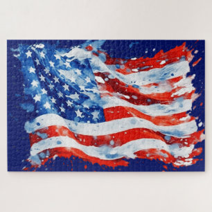 American Flag USA Watercolor 4th of July Jigsaw Puzzle