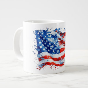 American Flag USA Watercolor 4th of July Large Coffee Mug