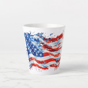 American Flag USA Watercolor 4th of July Latte Mug
