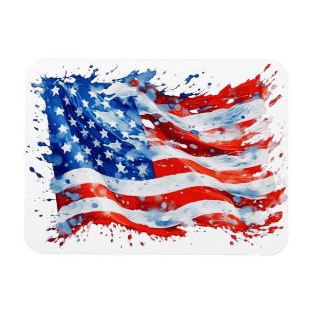 American Flag USA Watercolor 4th of July Magnet (Horizontal)