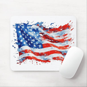 American Flag USA Watercolor 4th of July Mouse Mat