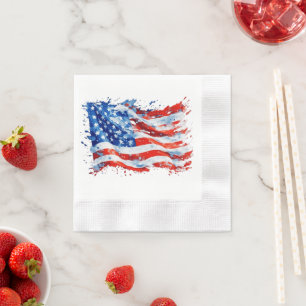 American Flag USA Watercolor 4th of July Napkin