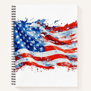 American Flag USA Watercolor 4th of July Notebook
