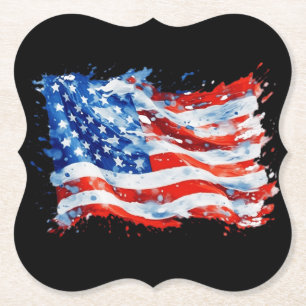 American Flag USA Watercolor 4th of July Paper Coaster