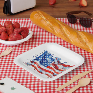 American Flag USA Watercolor 4th of July Paper Plate