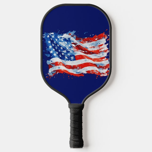 American Flag USA Watercolor 4th of July Pickleball Paddle (Front)