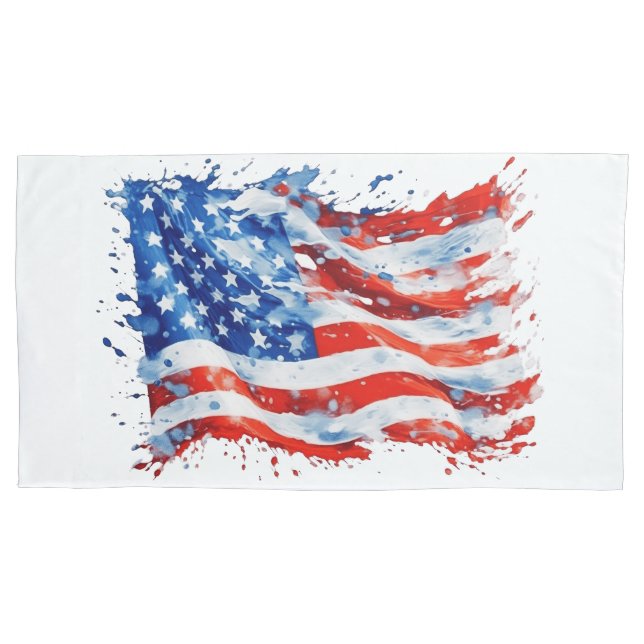 American Flag USA Watercolor 4th of July Pillowcase (Front)