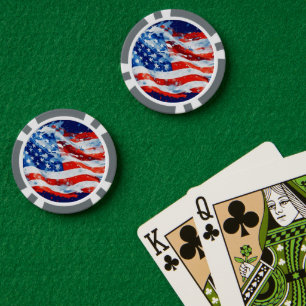 American Flag USA Watercolor 4th of July Poker Chips