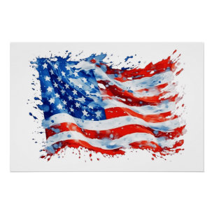 American Flag USA Watercolor 4th of July Poster