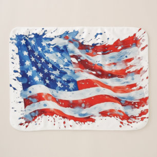American Flag USA Watercolor 4th of July Sherpa Blanket