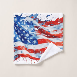 American Flag USA Watercolor 4th of July Wash Cloth