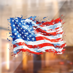 American Flag USA Watercolor 4th of July Window Cling