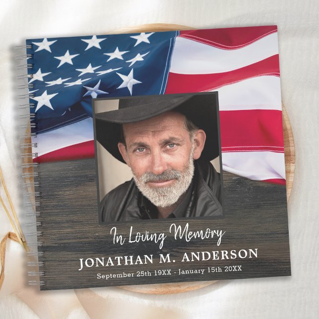American Flag Veteran Memorial Funeral GuestBook Notebook (Creator Uploaded)